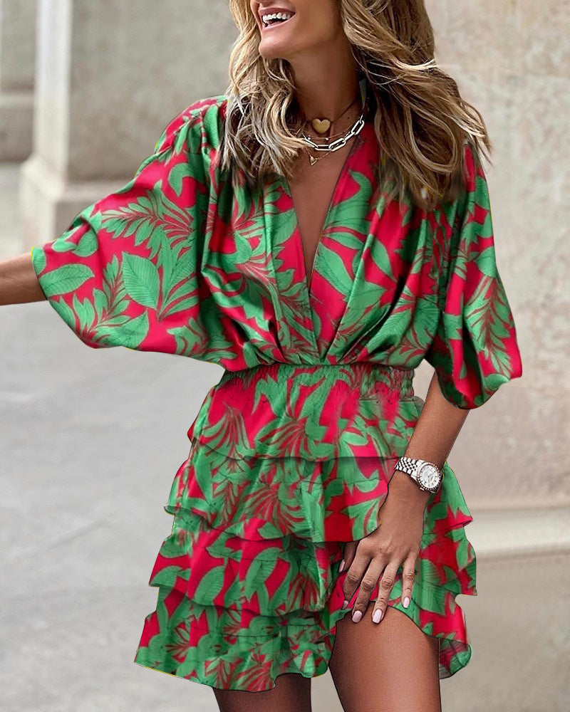 Robe Femme Encolure V Manches Ourlet Irrégulier