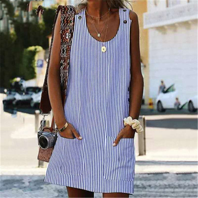 Robe d'été sans manches - Col en U et poches