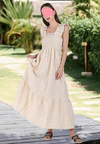 Robe d'été plissée à imprimé vichy – Style A-line sans manches pour plage