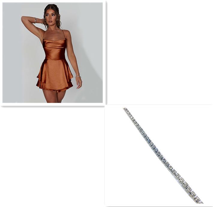 Robe courte sexy à bretelles en satin - Dos nu avec laçage, coupe A élégante pour femme