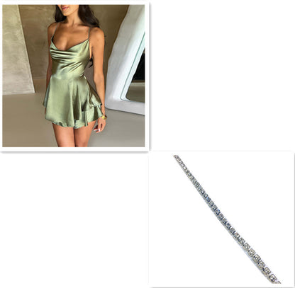 Robe sexy en satin – Bretelles et dos nu laçage, coupe A