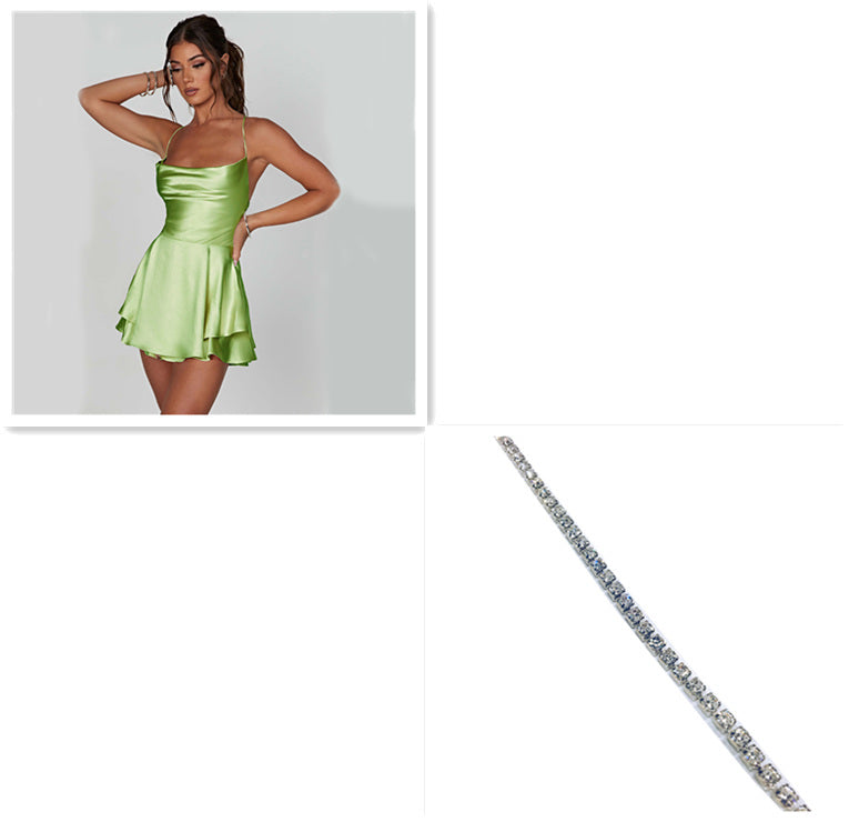 Robe courte sexy à bretelles en satin - Dos nu avec laçage, coupe A élégante pour femme