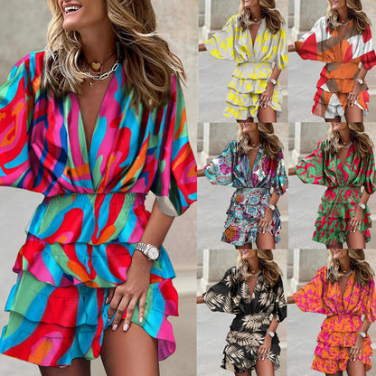 Robe Femme Encolure V Manches Ourlet Irrégulier