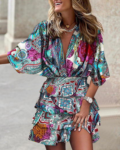 Robe Femme Encolure V Manches Ourlet Irrégulier