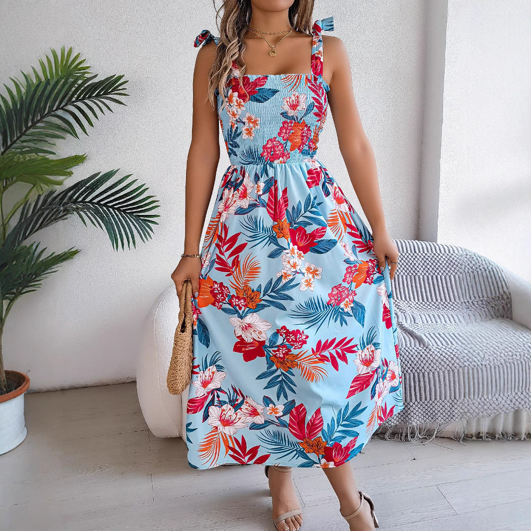 Robe longue à bretelles avec corset - Imprimé floral