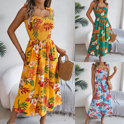 Robe longue à bretelles avec corset - Imprimé floral