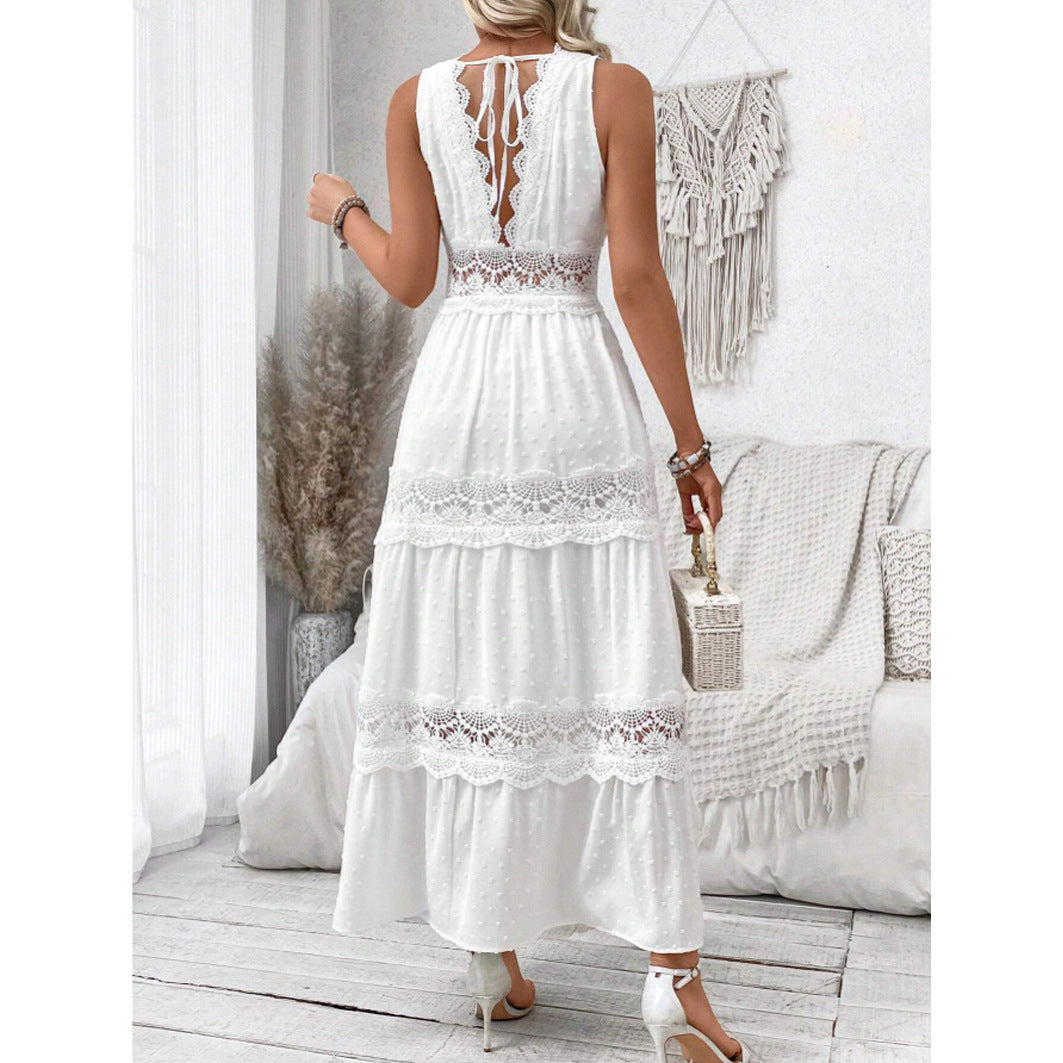 Robe femme en dentelle sans manches avec encolure en V
