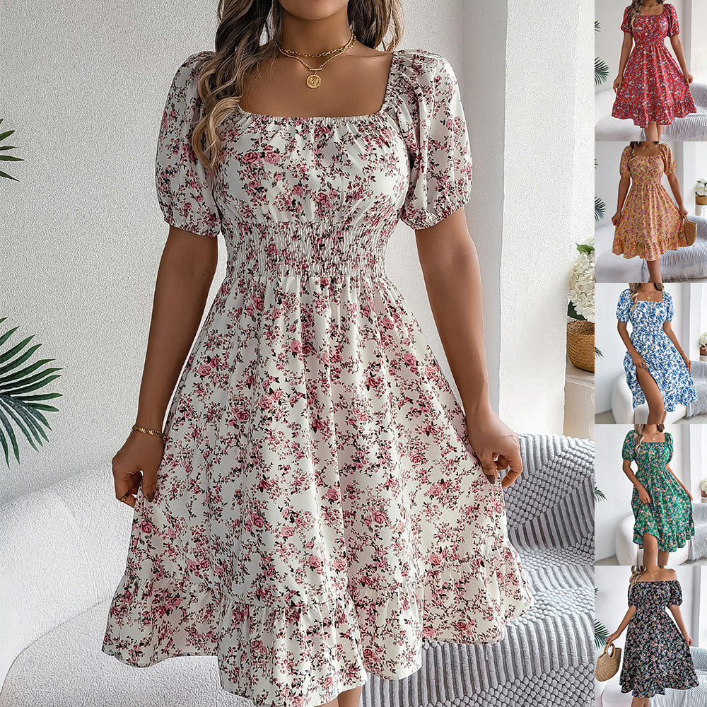 Robe d'été à col carré et volants – Imprimé floral