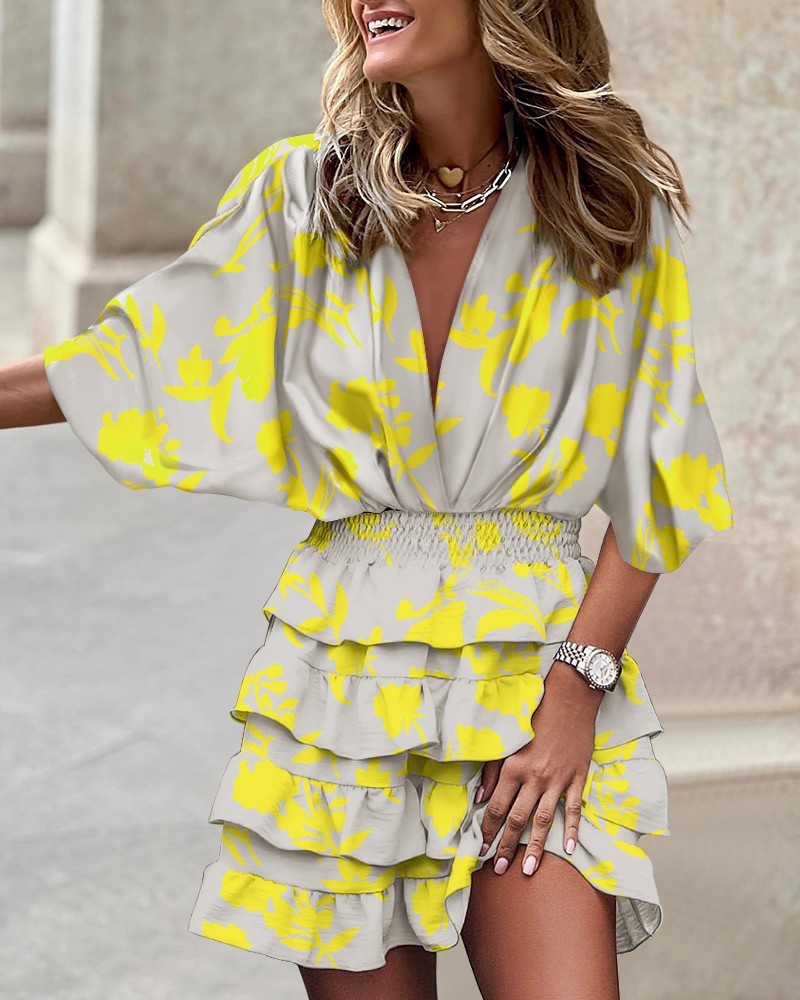 Robe Femme Encolure V Manches Ourlet Irrégulier