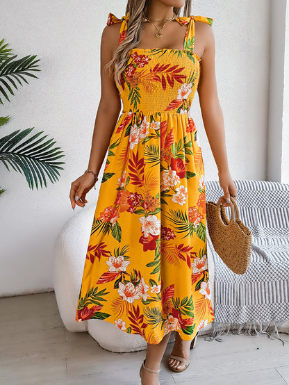 Robe longue à bretelles avec corset - Imprimé floral