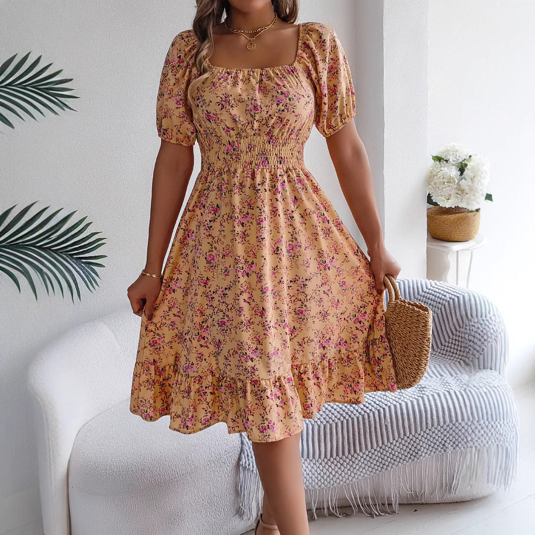 Robe d'été à col carré et volants – Imprimé floral