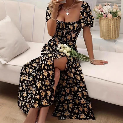 Robe d'été fleurie à lacets et fente - Élégance plage