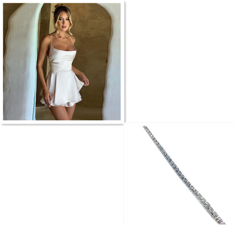 Robe courte sexy à bretelles en satin - Dos nu avec laçage, coupe A élégante pour femme