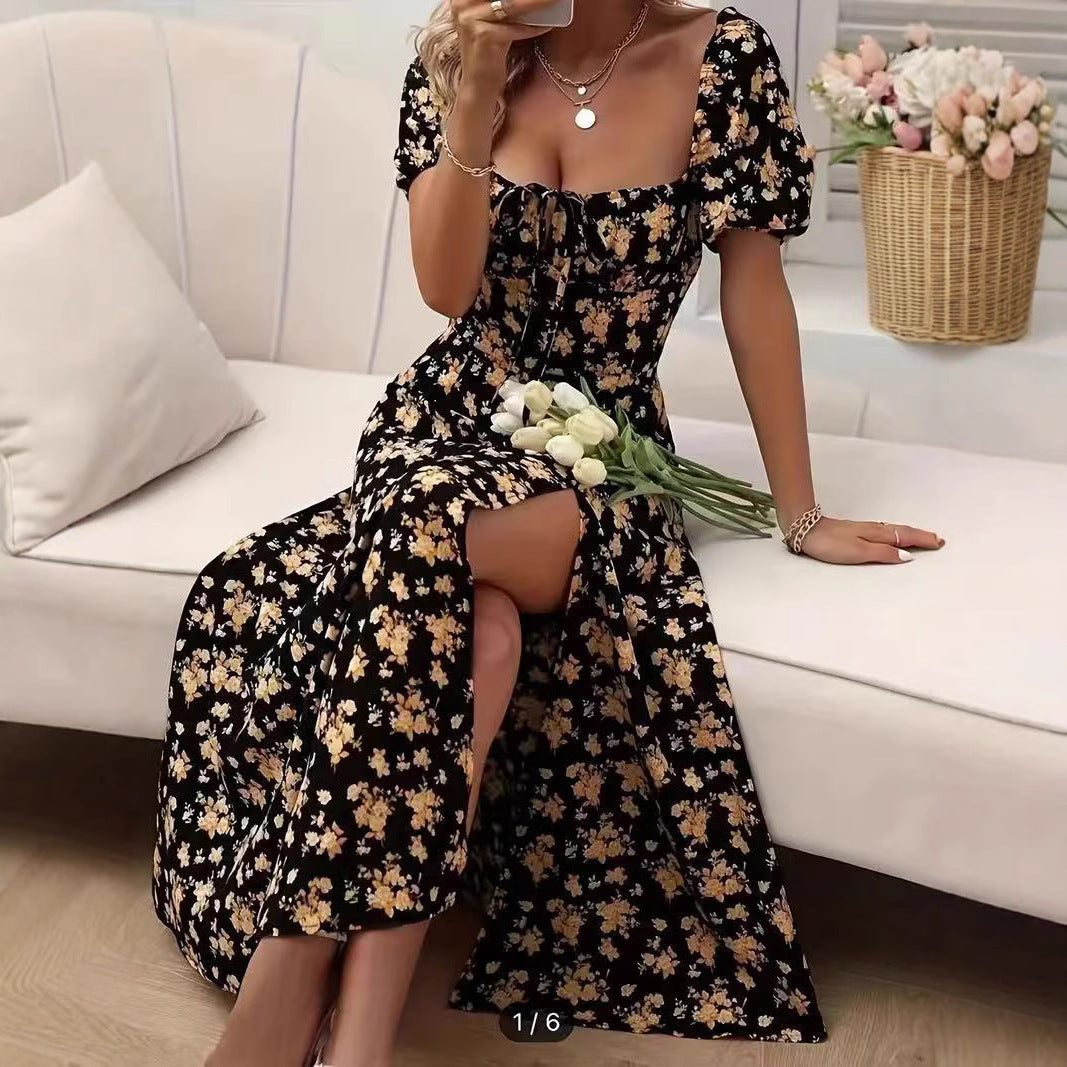 Robe d'été fleurie à lacets et fente - Élégance plage