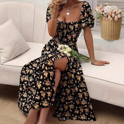 Robe d'été fleurie à lacets et fente - Élégance plage