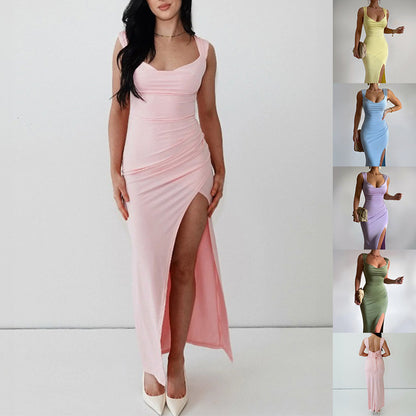 Robe élégante sans manches avec fente et nœud dorsal - Coupe slim pour femme