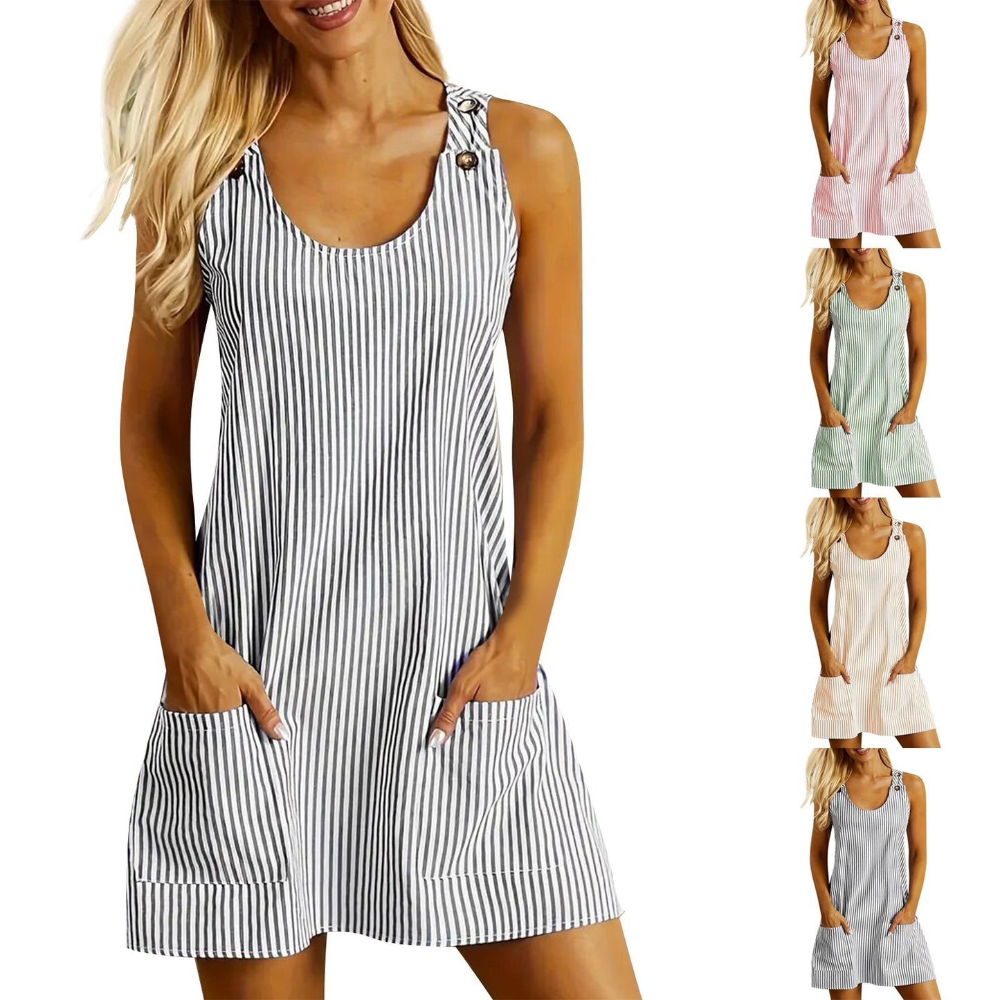 Robe d'été sans manches - Col en U et poches