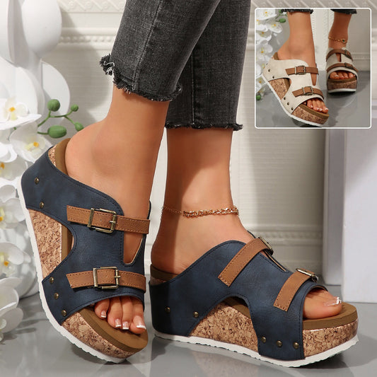 "Sandales à plateforme avec boucle métal - Talons épais style 'Fish Mouthe' pour femme. Idéales pour l'été, plage ou ville. Style : Roman sandale tendance.