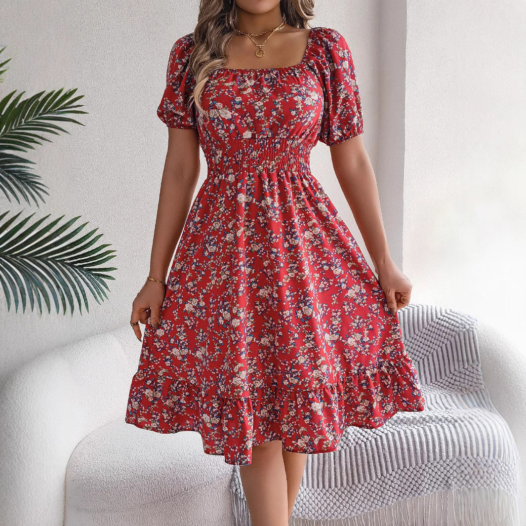 Robe d'été à col carré et volants – Imprimé floral