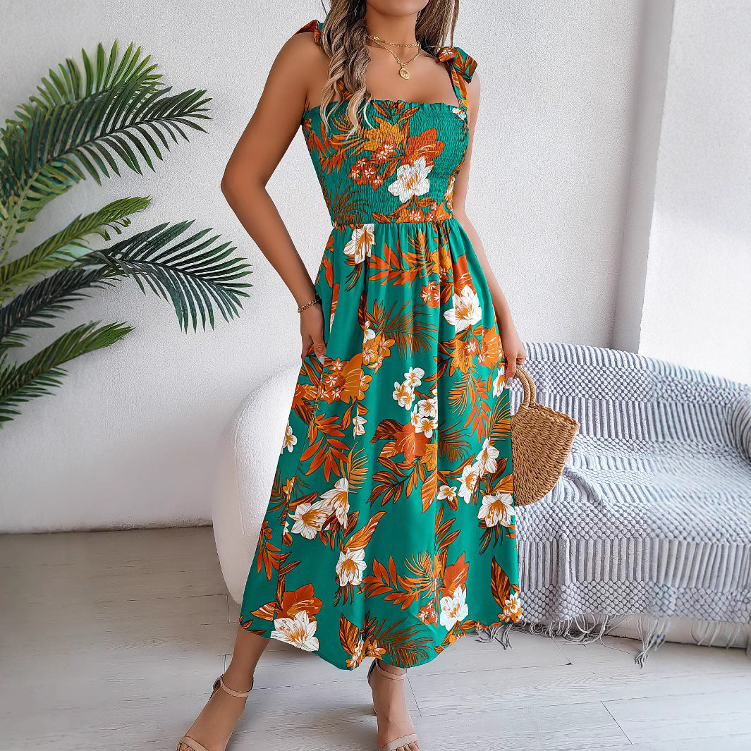 Robe longue à bretelles avec corset - Imprimé floral