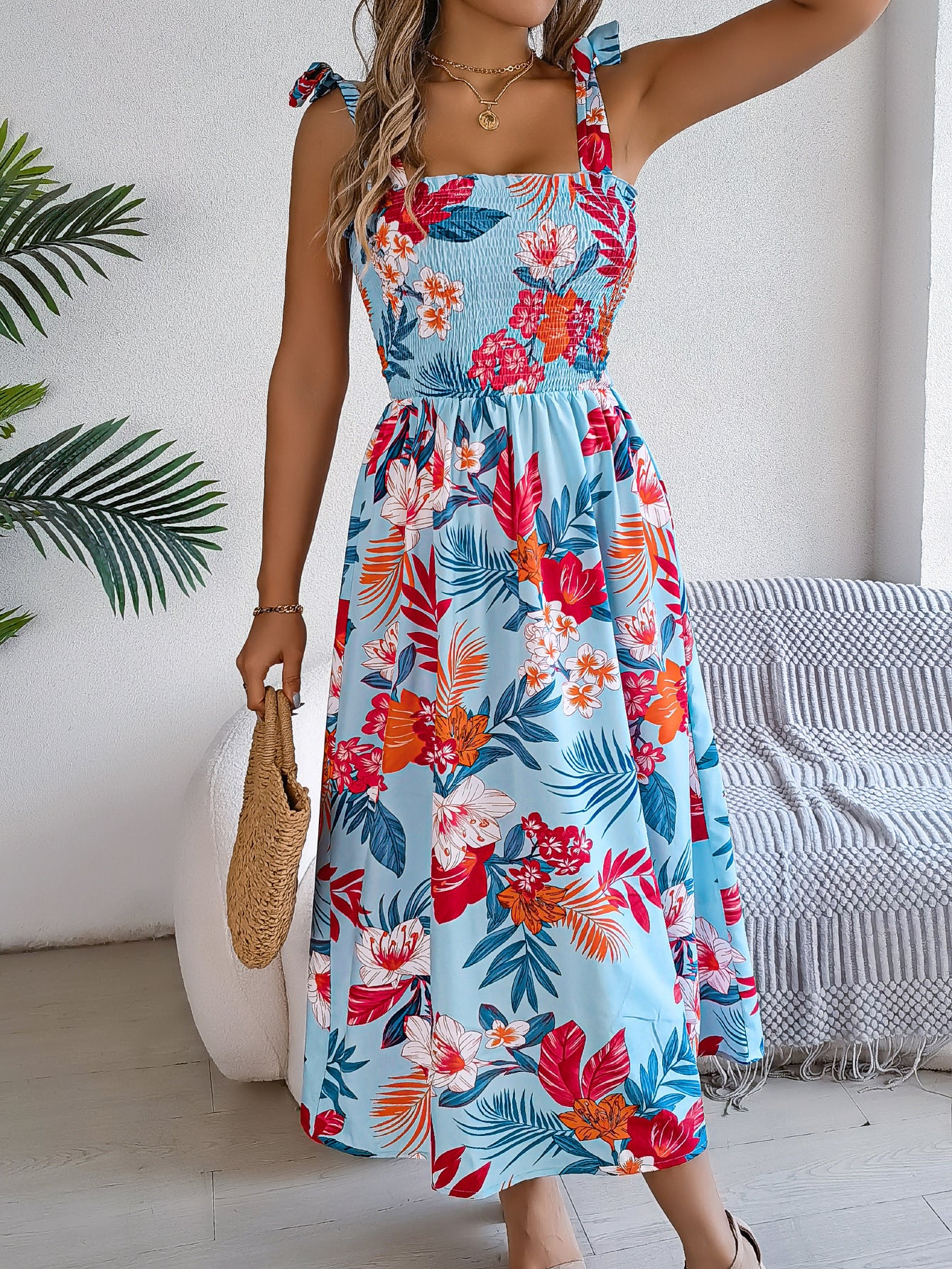 Robe longue à bretelles avec corset - Imprimé floral