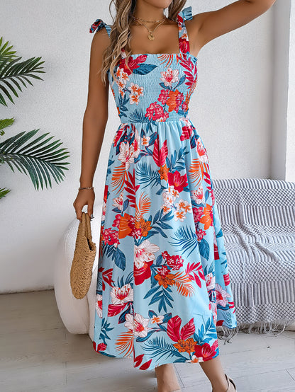 Robe longue à bretelles avec corset - Imprimé floral