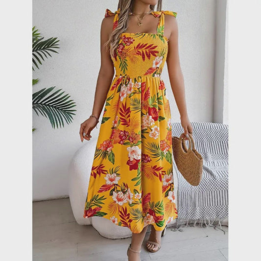 Robe longue à bretelles avec corset - Imprimé floral