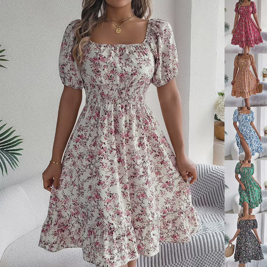 Robe d'été à col carré et volants – Imprimé floral